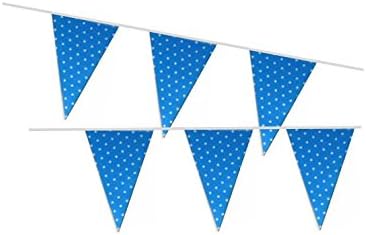 Myparty Birthday Paper Flag Banner Party Decorations Blue With White Stars 8 Feet -10 pcs flags