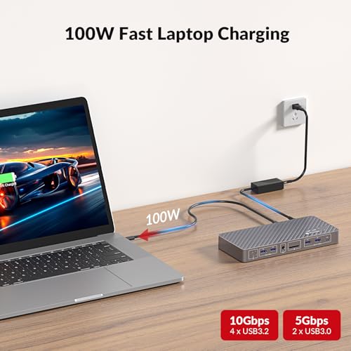 AV Access 8K KVM Switch 2 Monitors 2 Computers for Laptop & Desktop, 100W USB C Charge for Laptop, Ethernet, Docking Station Dual Monitor 8K@60Hz/4K@165Hz, 4xUSB 3.2, Audio, SD, Wired Remote Control