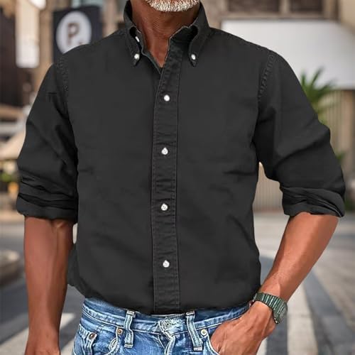 work shirts men long sleeve button down wrinkle free formal dress shirts slim fit 4-way stretch nono iron casual business office oxford shirts wedding funneral interview job professional clothes