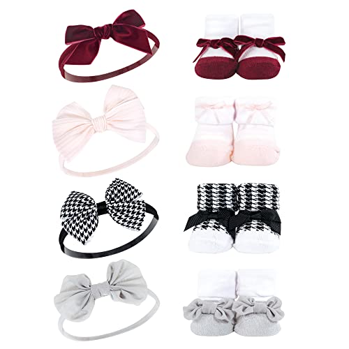 Hudson Baby Infant Girl Headband and Socks Giftset, Houndstooth Burgundy, One S…