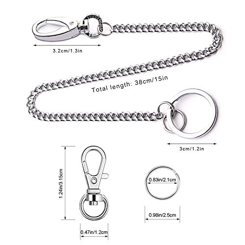 Huture Wallet Chain Anti Lost Key Chain Metal Pants Chain Purse Chain Pocket Chain Punk Keychain with Mini Hook Clasps Keyring Accessories for Men and Women's Jeans Belt Handbag, Silver 15 Inches - Thumbnail 5