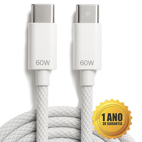 Cabo com 2 Metros Turbo USB-C Tipo-C 60w Trançado De Nylon Compativel com Iphone 15,16,17 Pro/Max IOS/Android Premium Reforçado