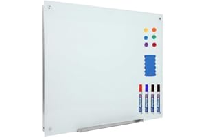 IDEALHOUSE Frameless Magnetic Glass Whiteboard - Large Tempered Dry Erase Board - Mark-Resistant, Easy to Mount - Wall Mounte