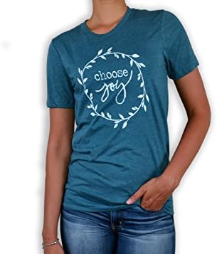 Choose Joy Graphic T-Shirt for Women, Women's Summer Top, Women's Fashion T-Shirt, Choose Joy Shirt, Women's Graphic Tees, Modest Christian Women's Apparel Fashion Tee (X Large, Teal Heather)