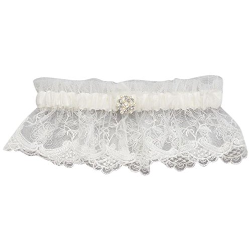 Scalloped Lace Garter with Pearl Detail Style M80046, Ivory