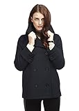 Womens Lined Pea Coat (M, Navy)