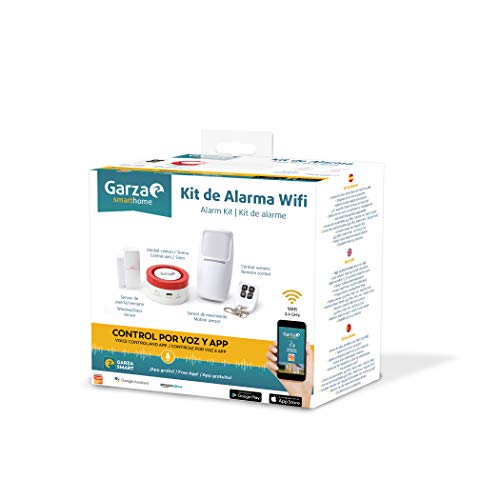 Garza-Smarthome-Kit-de-Alarma-WiFi-Inteligente-para-hogar-Sirena-de-120-dB-Sensor-de-Movimiento-y-de-Puertas-o-Ventanas-Control-Remoto-y-por-Voz-y-App-Alexa-iOS-Google-Android