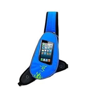 【ノーブランド品】ジョギングポーチ ランナーポーチ イヤホンの専用穴付 2点固定式（青） NICEANDKIS JB-1