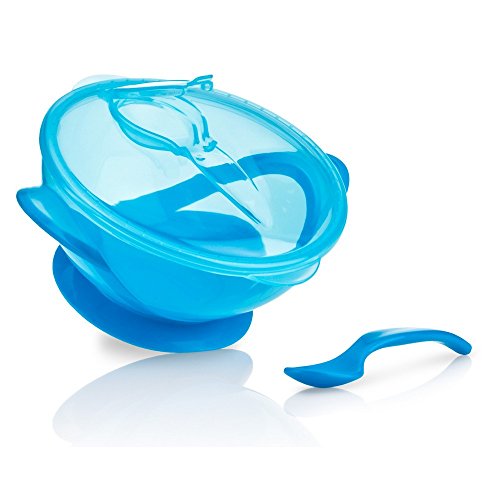 Nuby Easy Go Suction Bowl with Lid and Snap-In Spoon, Colors May Vary