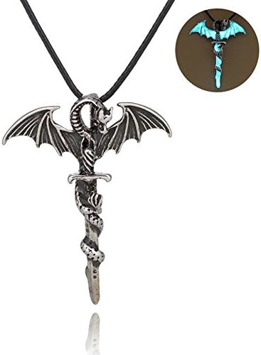 Amesii Retro Glow in The Dark Cross Dragon Pendant Necklace Luminous Jewelry Halloween Party Banquet Gift