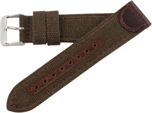 Hadley Roma MS868 18mm Brown Genuine Leather & Canvas Stitched Men's Watch Band