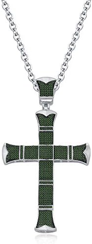 Smjewels 3 Row 9K Yellow Gold FN Pink Sapphire Sim Diamond Micro Pave Cross Pendant Necklace