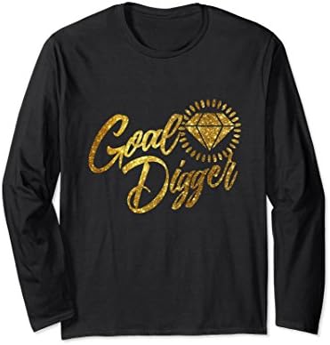 Unisex Goal Digger Glitter Graphic Motivation Long Sleeve Shirt Small Black