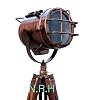 Nautische Handgemaakte Koperen Vloerlamp met Houten Statief Draagbare Kantoor Verlichting Decor Marine Lage Vloerlamp…