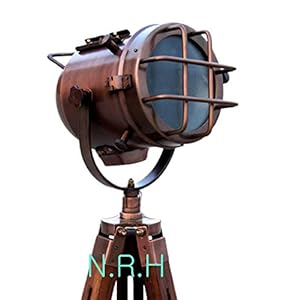 Nautische Handgemaakte Koperen Vloerlamp met Houten Statief Draagbare Kantoor Verlichting Decor Marine Lage Vloerlamp…