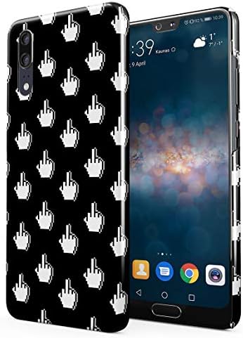 Middle Finger Emoji 8-Bit Pixel Pattern Black Hard Thin Plastic Phone Case Cover For Huawei P20