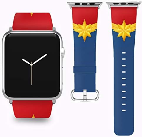 Wrist Band Strap with Captain Marvel Design Compatible with Apple Watch iWatch All Series 38 40 42 44 mm Series 1 Series 2 Series 3 Series 4 Leather Replacement Strap