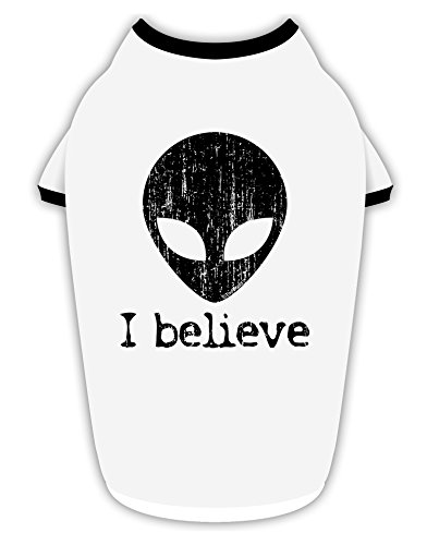 TooLoud Extraterrestrial - I Believe Distressed Cotton Dog Shirt White with Black Large