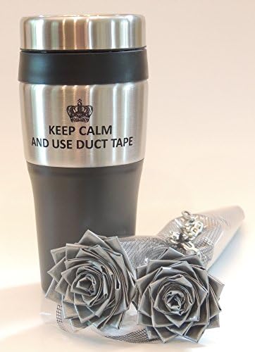 Premium Silver Duct Tape Flowers / Roses and Travel Mug. Unique Christmas Gift Set for HIM / HER this Holiday Season!