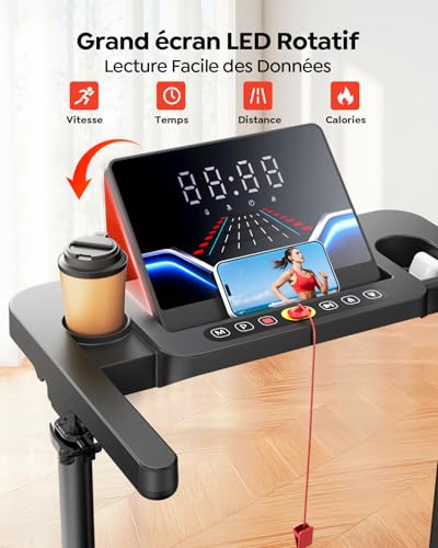 6 in 1 Treadmill, 10% Tilt, Speed 12KM/H,Telescopic Riser 2.5HP,Remote Control Mute,Walking Pad,Treadmill,Compact and Portable,Family Friendly