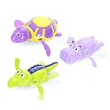 Emorefun Joe 3 pcs Baby Bath Toy Plastic Wind-up Swimming Shower Toy Clockwork, Hippo Turtle Crocodile Sets for Kids, Random Color