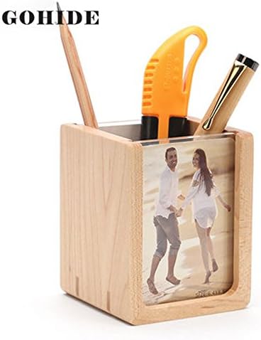 GOHIDE A New Design U Shape Natural Wood Multi-functional Pen Holder Container Stationery Office Pencil Box with Photo Frame Desk Using XCX