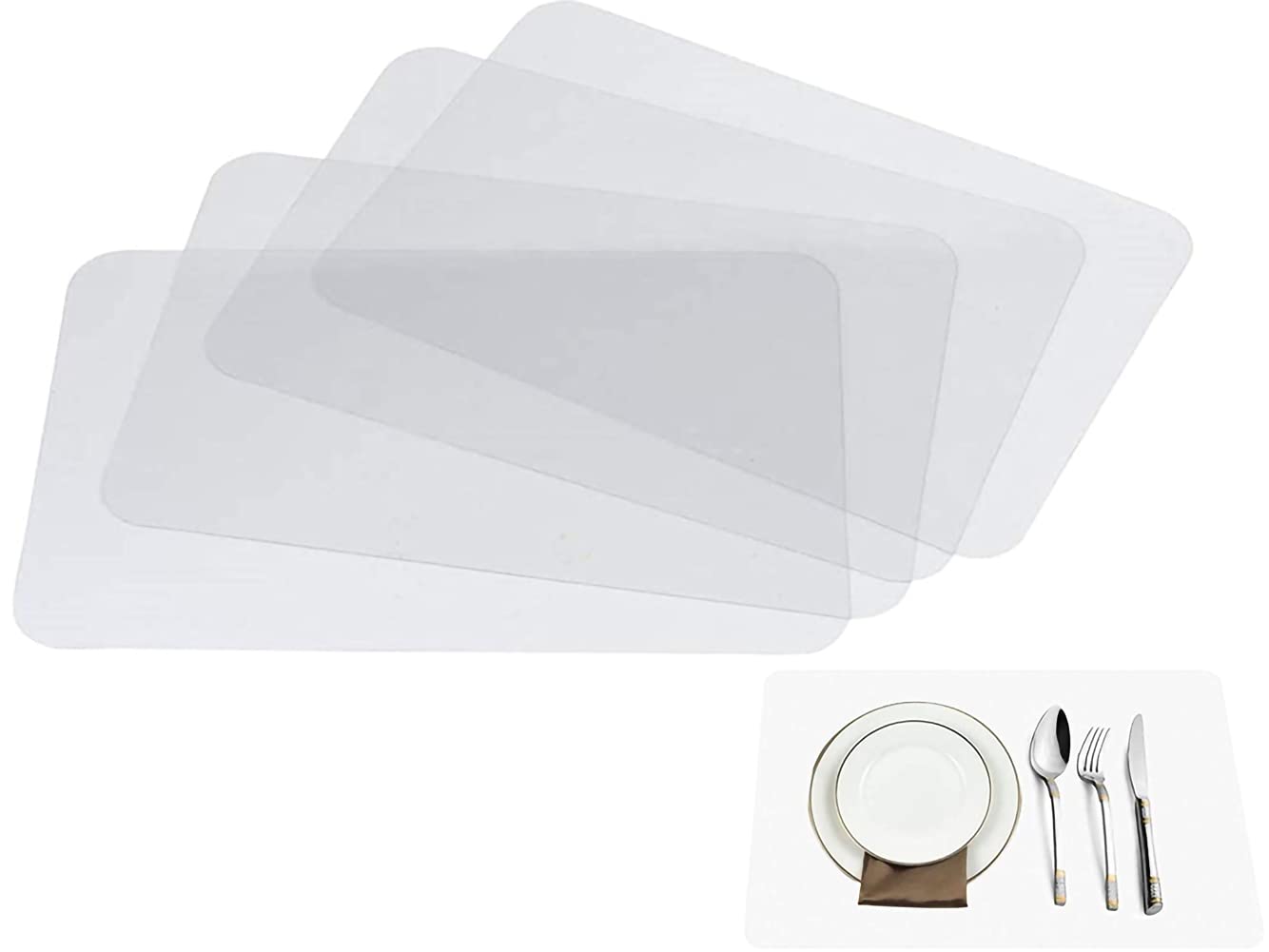 Thstheaven Clear Place Mats,Translucent Plastic Placemats Set for Dining Table, Keeps Table or Desktop Cloth Cleaner, Washable, Heat Resistant, Non-Slip 4pack