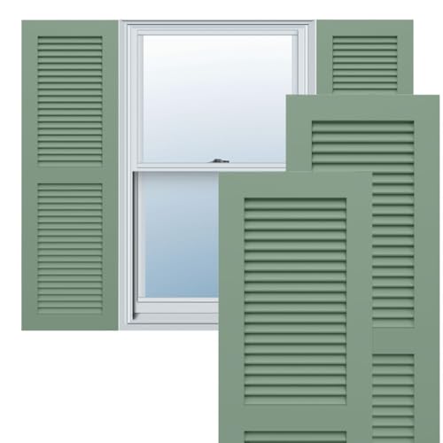 18"W x 34"H True Fit PVC, Two Equal Louver Shutters, Track Green (Per Pair - Ha…