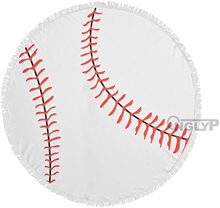 ONGLYP Round Beach Towel Baseball Softball Design Large 60'' Microfiber Beach Blanket with Tassels Thick Beach Throw Wall Hanging Sports Yoga Mat Wrap Shawl Beach Towel (Baseball)