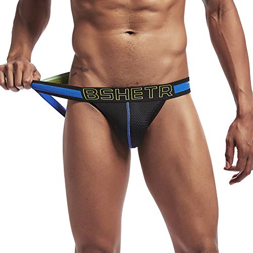 image for BSHETR Men's Jockstrap Athletic Supporters Underwear, Black Sexy Mesh 