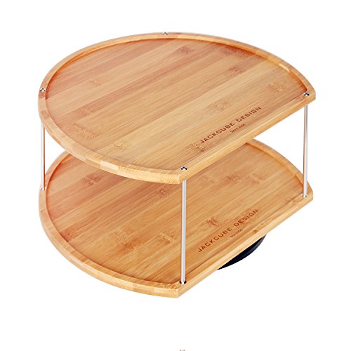 JackCubeDesign 360 Rotating Lazy Susan Bamboo Spice Jar Rack Kitchen Countertop Display Organizer Spice Bottle Worktop Holder Stand Shelf with Stunning 2 Tier(14 x 11.73 x 7.17 inches) – :MK383A