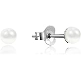 AeraVida Simple Sophistication 5 mm Cultured Freshwater White Pearl .925 Sterling Silver Stud Earrings | Stud Earrings for Women | Earrings for Women | White Pearl Earrings