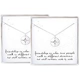 2 PCS Best Friend Necklace for 2 Sterling Silver Compass Necklace BFF Gifts Jewelry for Women Girls Birthday Gifts Graduation Gifts
