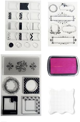 Clear Stamps Starter Set by Tanpopo Art - Frames Collection| 3 Frames Clear Stamps Sheet, Stamp Ink, Acrylic Clear Stamp Block | Suitable as Planner Stamps, Stamping Tool, Card Making, Scrapbook Stamp