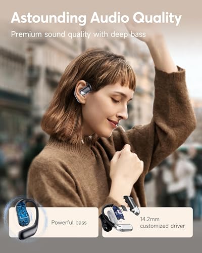 Ultra Open Ear Headphones,Over Ear Bone Conduction Earbuds with Ergonomic Earhook,Bluetooth Headphones 6.1 with Digital Display,60H Playtime,IP55 Waterproof, Comfort for Cycling,Running,Workout