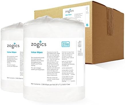 Zogics Value Wipes, Economical Gym Cleaning Wipes (1,500 Wipes/Roll, 2 Rolls/Case)