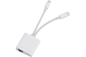 GIOCHEM Lightning and USB C to Ethernet Adapter,2 in 1 RJ45 Ethernet LAN Network Adapter with Charge Port Compatible with iPhone/iPad/iPod/Samsung and More,Supports 100Mbps Plug and Play