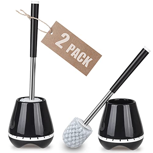 2 Pack Toilet Bowl Cleaner Brush and Holder, MEXERRIS Bathroom Toilet Cleaning Brush with Holder Toilet Scrubber Brush With Tweezers for Bathroom Storage and Organization Black