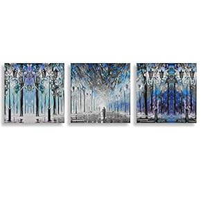3 Panel Canvas Wall Art Abstract Blue Forest Pictures Home Wall Decorations for Bedroom Living Room Paintings Canvas Prints Framed - 12"x12"x3 Panels