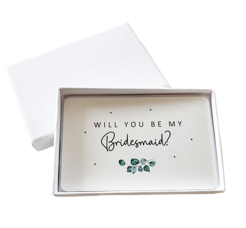 Will You Be My Bridesmaid? Wedding Proposal Eucalyptus Sentimental Metal Wallet Card (With White Gift Box)