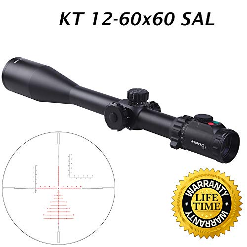 Sniper KT 12-60X60 SAL Rifle Scope 35mm Tube Side Parallax Adjustment Glass Etched Reticle Red Green Illuminated with Scope Rings