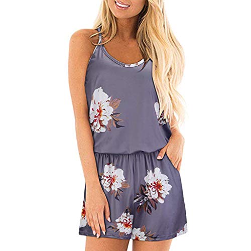 Corriee Jumpsuits for Women Summer Casual Floral Print Spaghetti Strap Short Rompers Teens Playsuits Gray