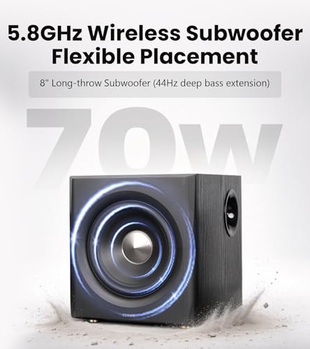 Edifier S355DB 2.1 Powered Bookshelf Speakers with 8" Wireless Subwoofer, 150W Tri-Amp Hi-Res Audio, Computer Speaker System, Bluetooth 6.0 with LDAC, HDMI/Optical/Coaxial Inputs for PC, TV (Black)