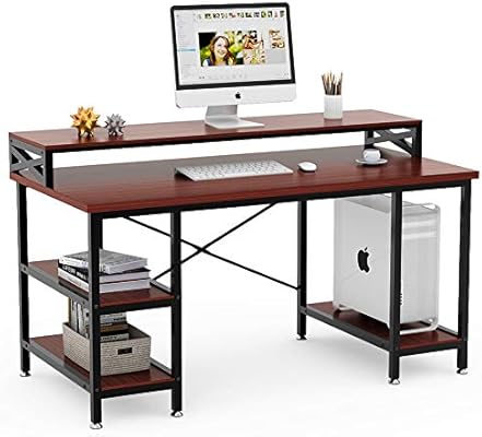 Amazon Com Tribesigns Computer Desk With Storage Shelves 55 Inch Large Modern Office Desk Computer Table Studying Writing Desk Workstation With Hutch For Home Office Teak Kitchen Dining