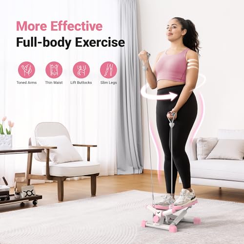 MERACH 2-in-1 Mini Stepper for Home Exercise Step, Mini Stepper 150kg with LCD Monitor, Up-Down Swing Stepper with Power Ropes for Leg/Arm/Butt Training Stairmaster Exercise&Fitness Equipment