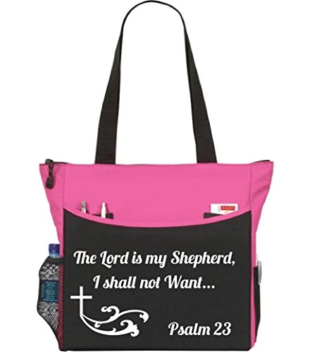 Psalm 23 The Lord Is My Shepherd Tote Bag Christian Bible Cover Verse Church Office School Travel Gym Book Organizer - Pink Black