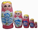 Pink Set of 5 Cutie Nesting Dolls Matryoshka Madness Russian Doll by LittleTiger