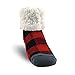 Pudus Lumberjack Red Cozy Winter Slipper Socks for Girls and Boys with Non-Slip Grippers and Faux Fur Sherpa Fleece - Toddler (Age 1-3) Fuzzy Socks