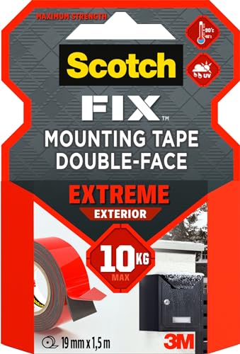 Scotch-Fix Double Sided Extreme Mounting Tape for Outdoor Use, 19mm x 1.5m - For Extreme Outdoor Use, with Advanced 3M Technology, Black