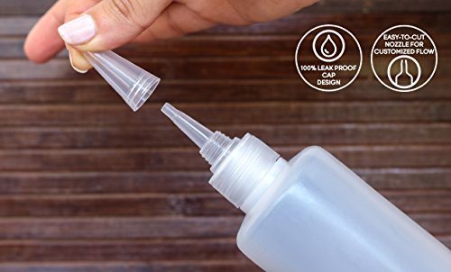 Premium Plastic Squeeze Squirt Bottles for Sauces with Leak-Proof Cap (8oz, 6 pack) with Writable Exterior and Funnels | Ideal for Condiments, Ketchup, BBQ, Dressing, Paint, Workshop and Pancake Art - Thumbnail 2